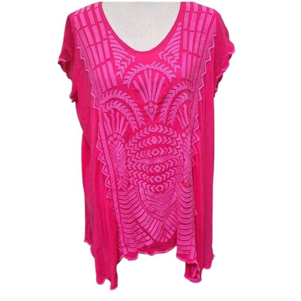 Johnny Was Pink Embroidered Flowy Top Size Small Boho Designer